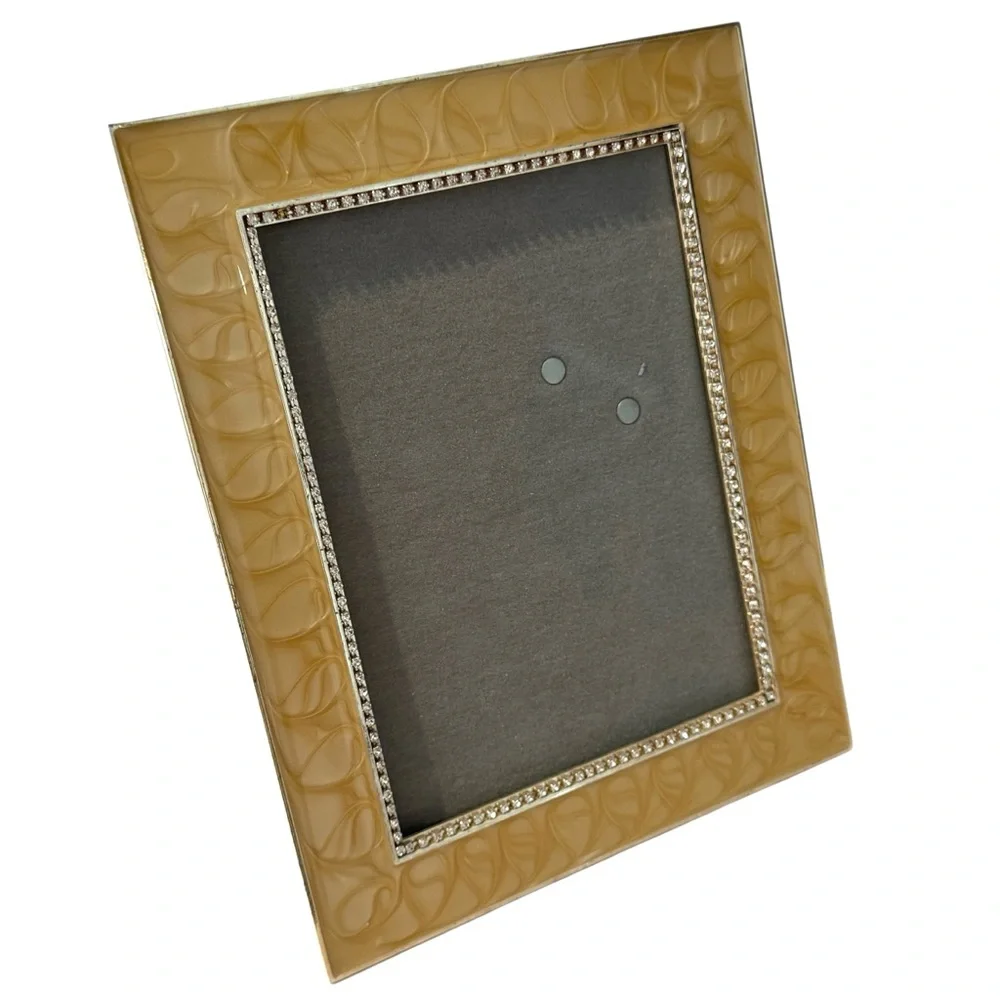 Arte De Casa Gold Tone Swirl Enamel 5x7 Wedding Frame Rhinestone Inner Border